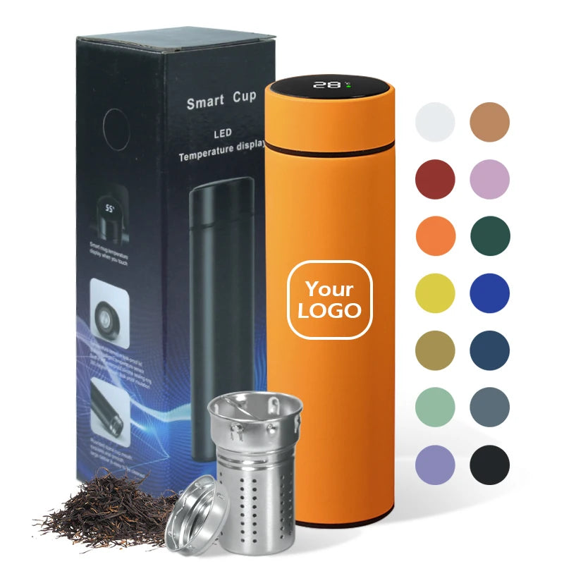 Custom 500ml Stainless Steel Thermo Insulated 17oz Fruit Tea Vacuum Flask Temperature Display Smart Water Bottle with Infuser