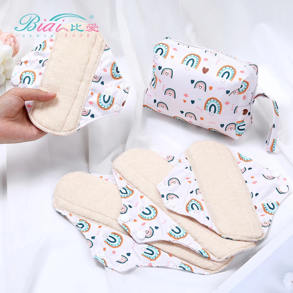 Combination Package (4+1) Reusable Menstrual Sanitary Napkin Set Pure Cotton Antibacterial Washable Sanitary Pad Set for Females