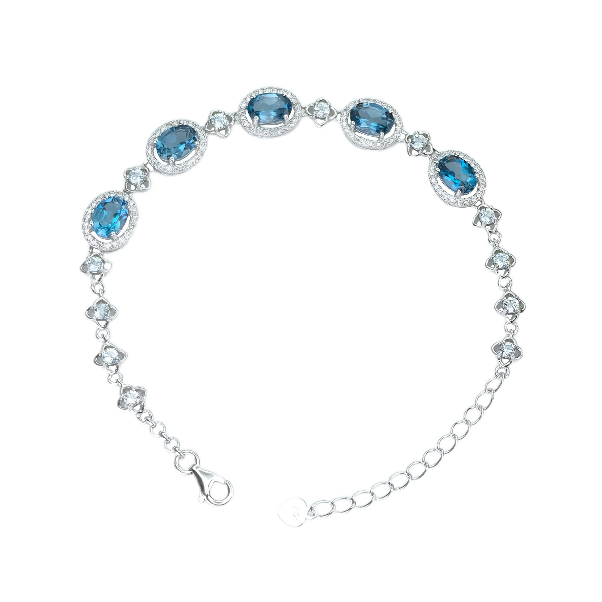 Graceful Rhodium Plated Silver 925 Bracelet for Women Parties Featuring Natural London Blue Topaz a Stylish Jewelry Gift for Her