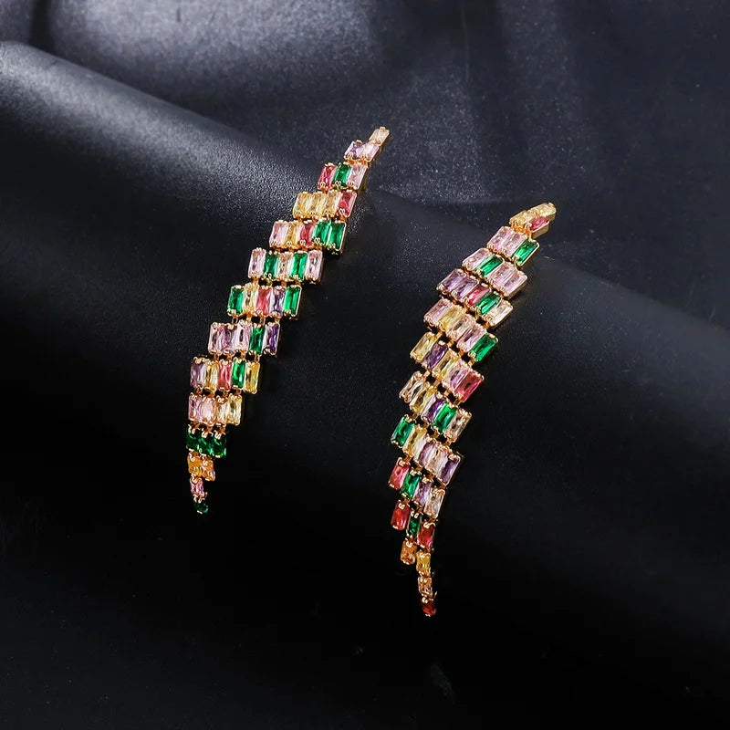 New Arrival Colorful Cubic Zirconia Fringe Tassel Drop Earrings Fashion Jewelry Gifts for Women's Christmas Party