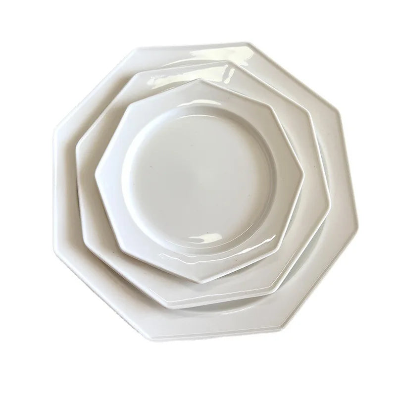 Solhui Wholesale Restaurant Ceramic White Octagon Dinner Plates