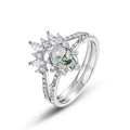 925 Sterling Silver Engagement Rings Set Water Drop Shape Natural Moss Agate Stacking Rings Factory Custom