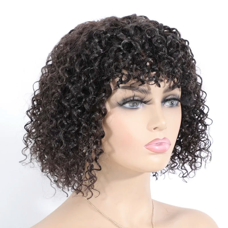 New Style Remy Hair Human Wig Brown Bohemian Curly 12inch 165g Human Hair Wigs Short Myanmar 1 Piece Swiss Lace 10A Grade