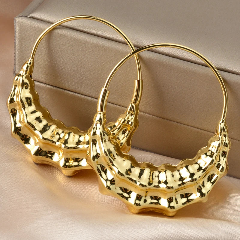 Large Earrings Women Dubai Big 18k Gold Plated Jewelry Hollow Chunky Gold Hoop Earrings