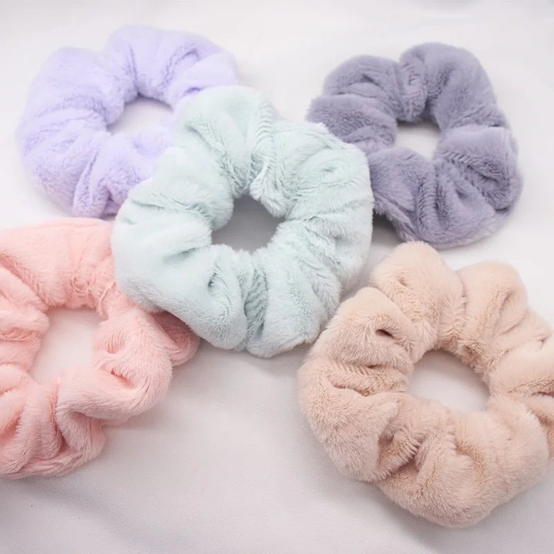 Fashion Fall Winter Scrunchies Women Girl Solid Color Furry Hair Tie Towel Scrunchies