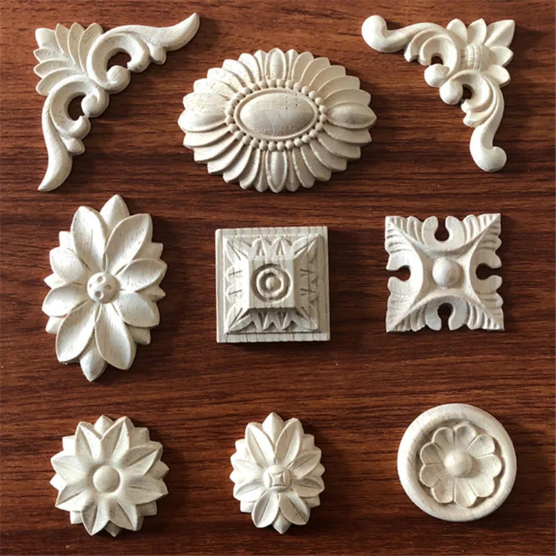 Wooden Architectural Rosette Carved Wood Ornaments Applique Onlays Unfinished Wood Rosette