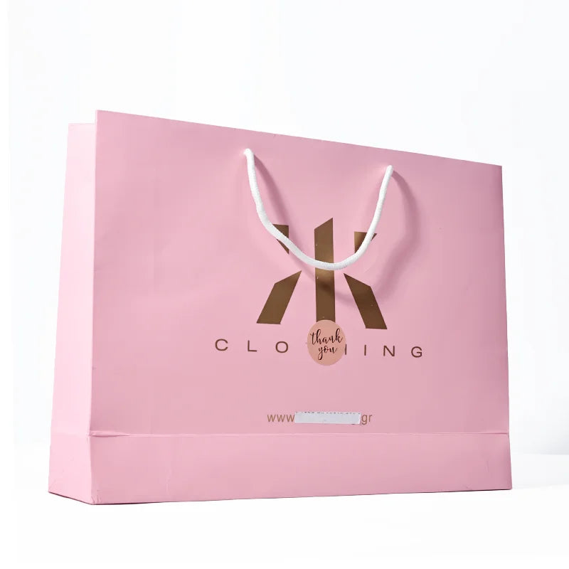 Custom Pink Industrial Surface Kraft Paper Bag Candy Gift Carry Paper Shopping Bag with Handles