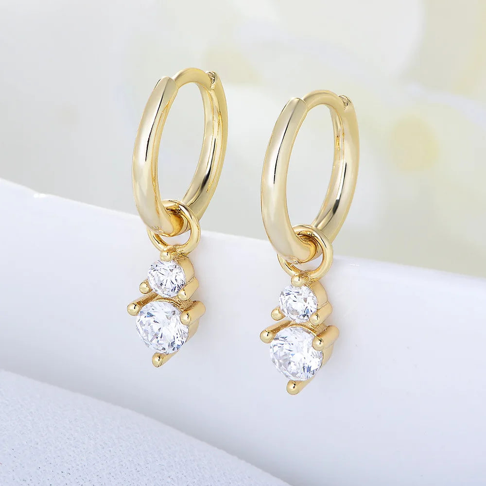 Trendy 925 Silver Jewelry Clear Cubic Zirconia Drop Earrings 925 Sterling Silver Gold Plated Earrings Jewelry Women