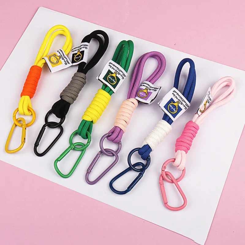 Wholesale Custom Logo Outdoor Backpack Rope Keychain Nylon Braided Rope Climbing Button Carabiner Promotional Woven Lanyard