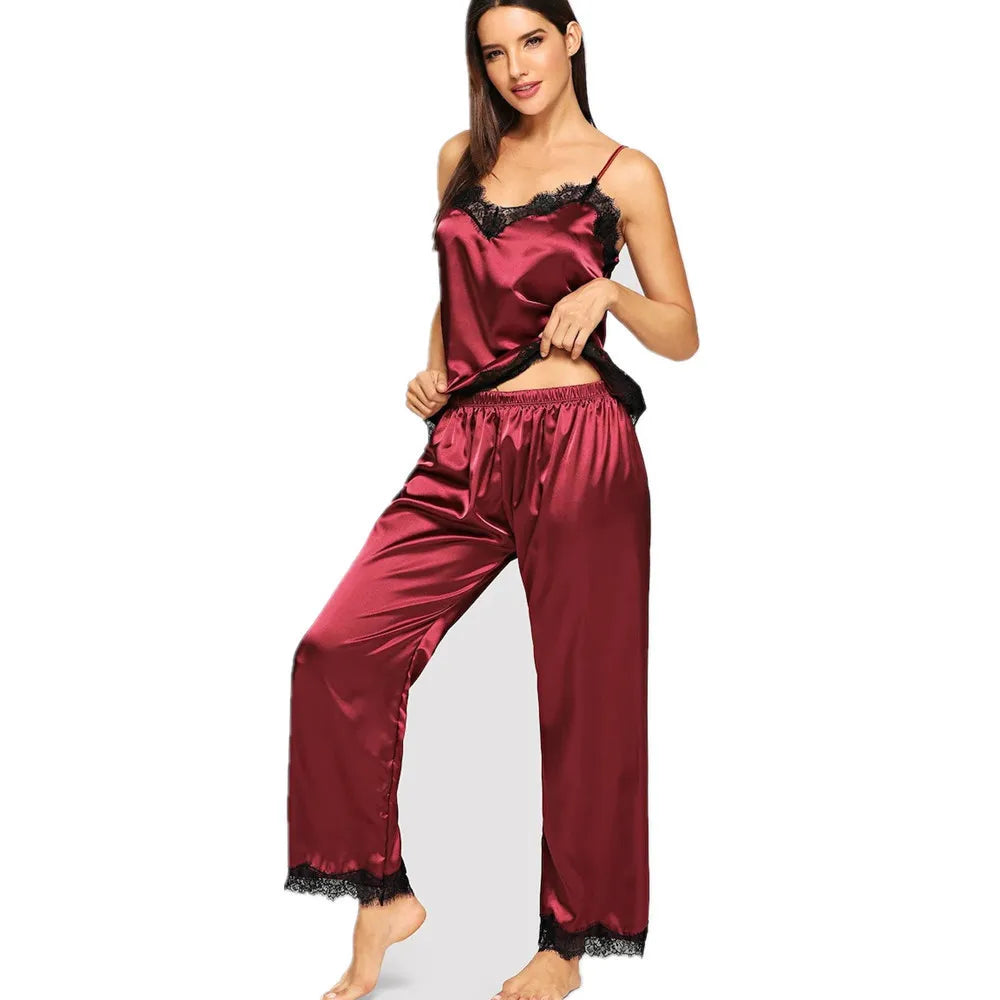 Women Summer Custom Sexy Sleeveless Pajamas Thin Section Ladies Sling Short 2 Piece Night Wear for Women Silk Satin Sleepwear