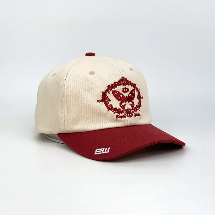 Dual Tone Nylon Dad Cap Hand Embroidered Dot Argyle Fruit Patterns on Oxford and Poplin Fabric Stylish Dad Hat