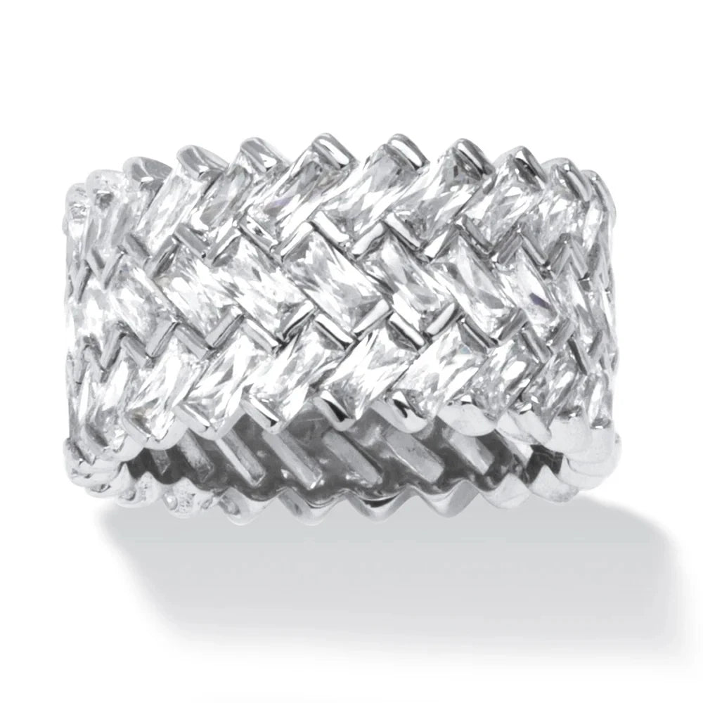 CAOSHI 12mm 925 Sterling Sliver Finger Rings Luxury Rectangle Cut Band Full CZ Cubic Zirconia Band Ring Women