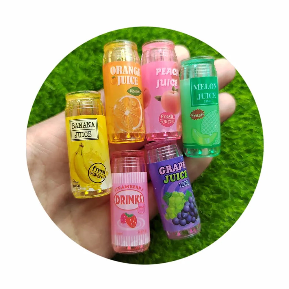 Mini Fruit Drink Bottle Miniatures Doll House Kitchen Play Gifts Strawberry Grape Drink Resin Figurines DIY Ornament