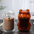 Cartoon Cute Bear Double Glass Insulated Mug Creative Breakfast Milk Water Coffee Cup for Valentines Day Birthday Gift Friend