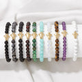 6mm Simple New Design Turquoise Amethyst Natural Quartz Crystal Stone Bead Gold Cross Charm Bracelet
