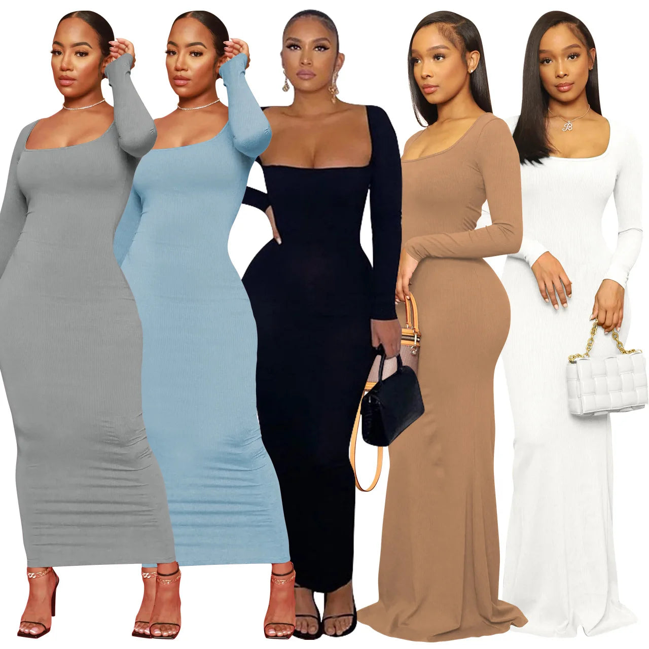 2025 Spring Women Sweater Clothing Wholesale Elegant Party Madi Bodycon Ribbed Knit Lounge Wear Y2K Long Sleeve Dress