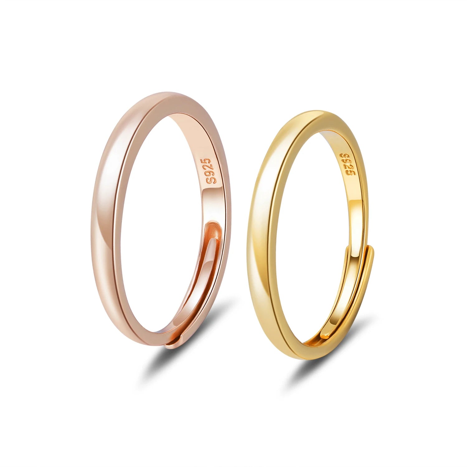 YBO Wholesale Adjustable 925 Sterling Silver Simple Ring 18k Yellow Rose Gold Plated Trendy Style Couple Ring for Wedding Party
