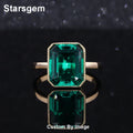 Starsgem 14K Solid Yellow Gold 9*11mm Rectangle Lab Grown Emerald Gemstone Emerald Ring