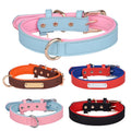 Custom Letter Personalized Solid Breathable Leather Dog Collar with Engrave Nameplate and D Ring