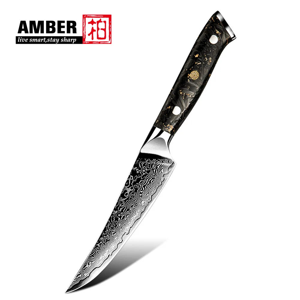 Amber OEM  Restaurant Cutlery  4 Piece Steak Knives Set Damascus Steel Japan Beef Steak Knife