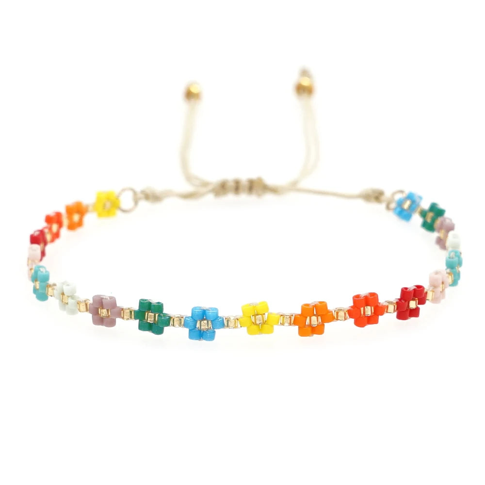Go2BoHo New Design Miyuki Adjustable Beaded Bracelets Jewelry BOHO Rainbow Daisy Flowers Handmade Beads Bracelets for Women
