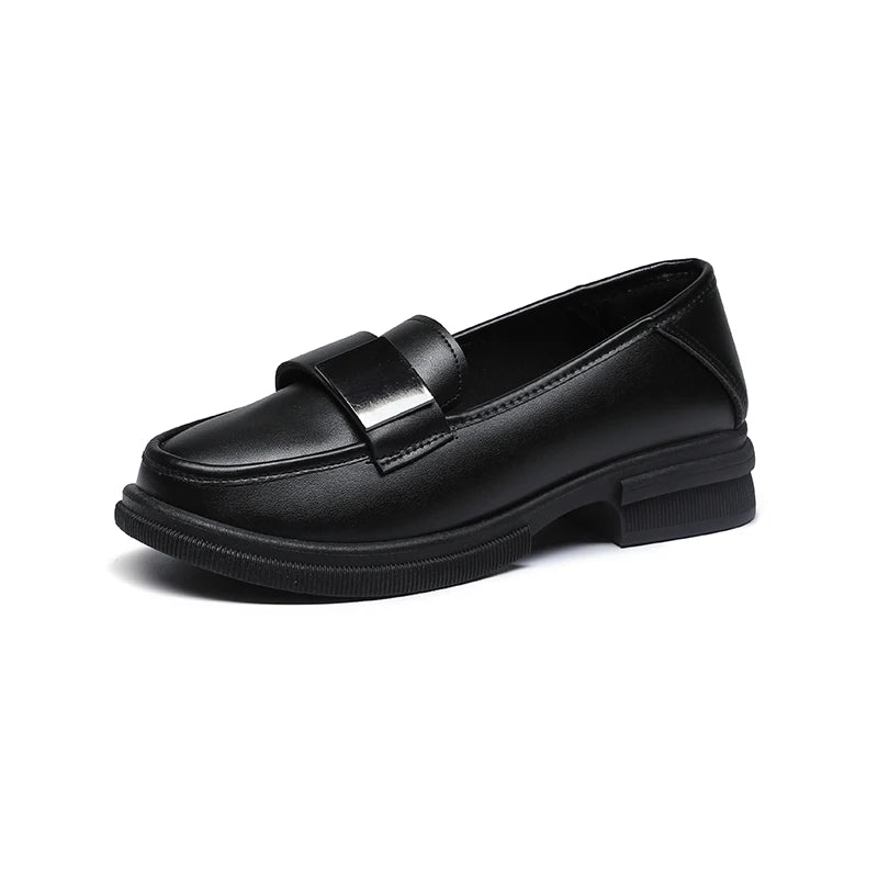 Wholesale TPR Lightweight Ladies Flat Dress Office Shoes Casual Black PU Leather slip on Women Loafers