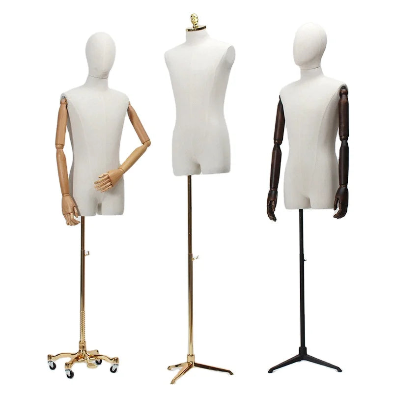 Clothing Shop Antique Male Mannequins with Metal Base Adjustable Half Body Models Fiberglass Display Mannequins