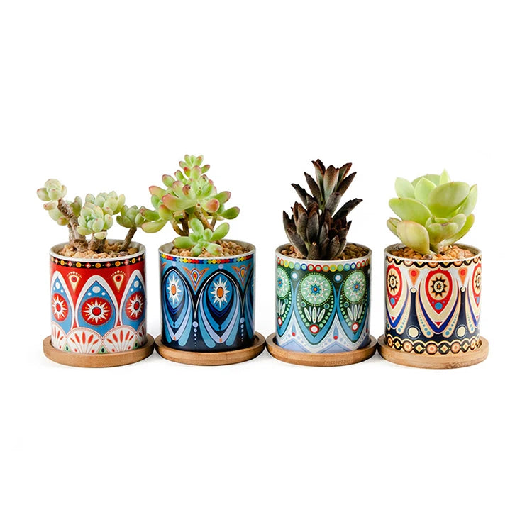 Mini Indoor Modern Desktop Round Glazed Stoneware Ceramic Pots for Home & Garden Plants