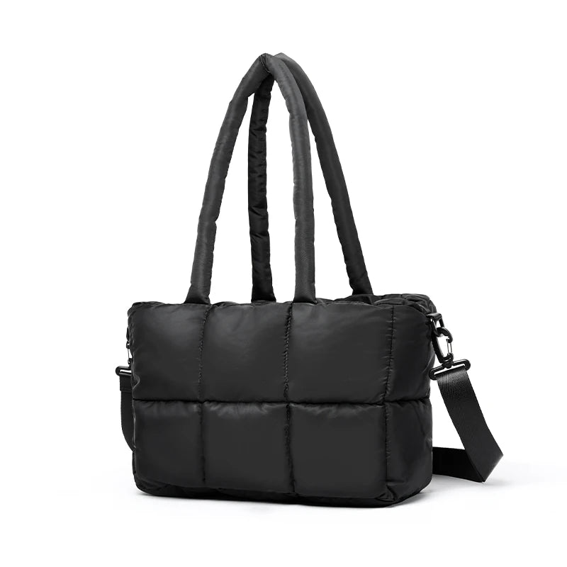 Customized Women's Tote Puffer Bag Zipper Waterproof Soft Large Capacity Black Winter Cotton Padded 3L Shoulder Crossbody Bag