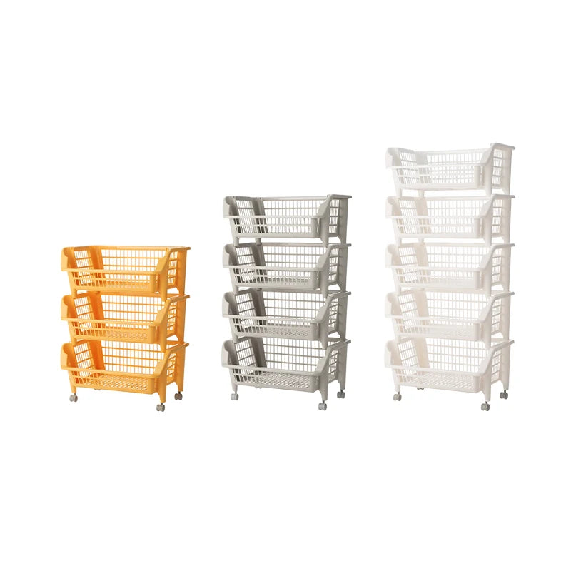 SHIMOYAMA Lightweight Plastic Type Detachable Dustproof Kitchen Floor Multilayer Household Shelf Vegetable Storage Racks