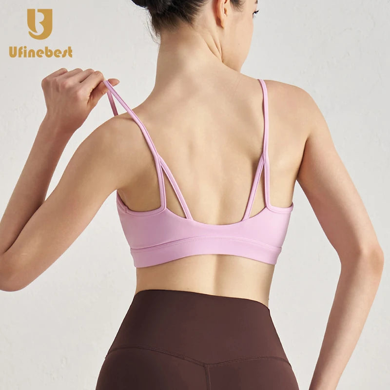 Women's Lightweight Sportswear Yoga Bra Top Fitness Workout Running Top Thin Straps Breathable Push-Up Gym Yoga Bras