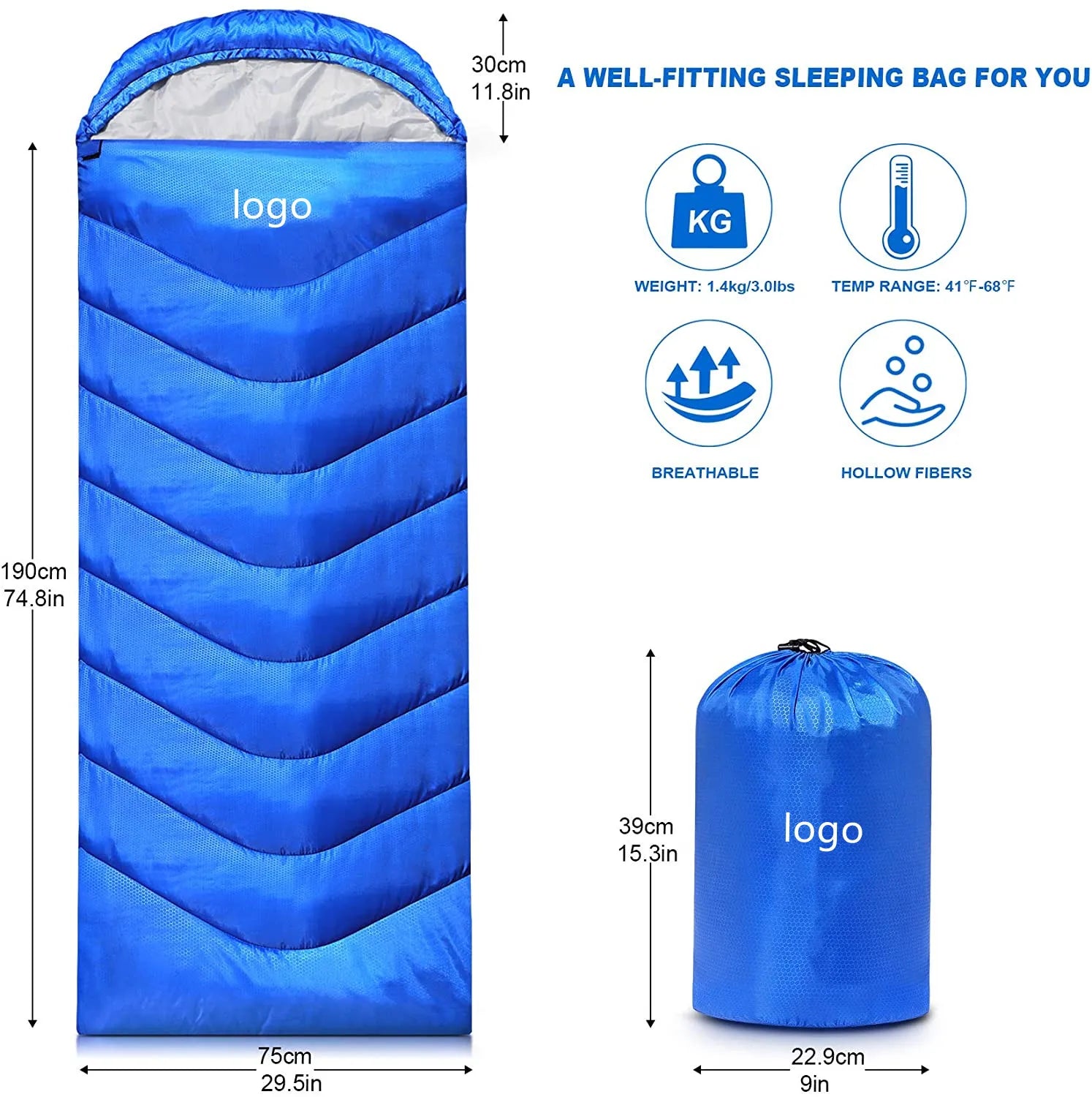 Woqi High Quality Polyester Taffeta Envelope Waterproof Sleeping Bag for Camping