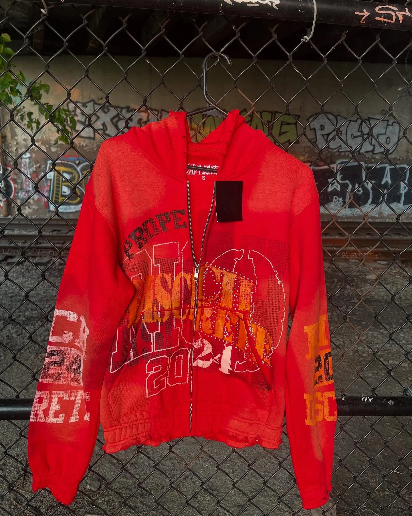 US Free Tax Streetwear Mens Heavy Cotton Screen Print Zip up Hoodie Vintage Acid Wash Oversized Rhinestone Hoodie