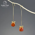 Lotus Fun Custom Pure 925 Sterling Silver 18k Gold Natural Red Agate Aventurine Stone Earring Gift Box Design Women Fine Jewelry