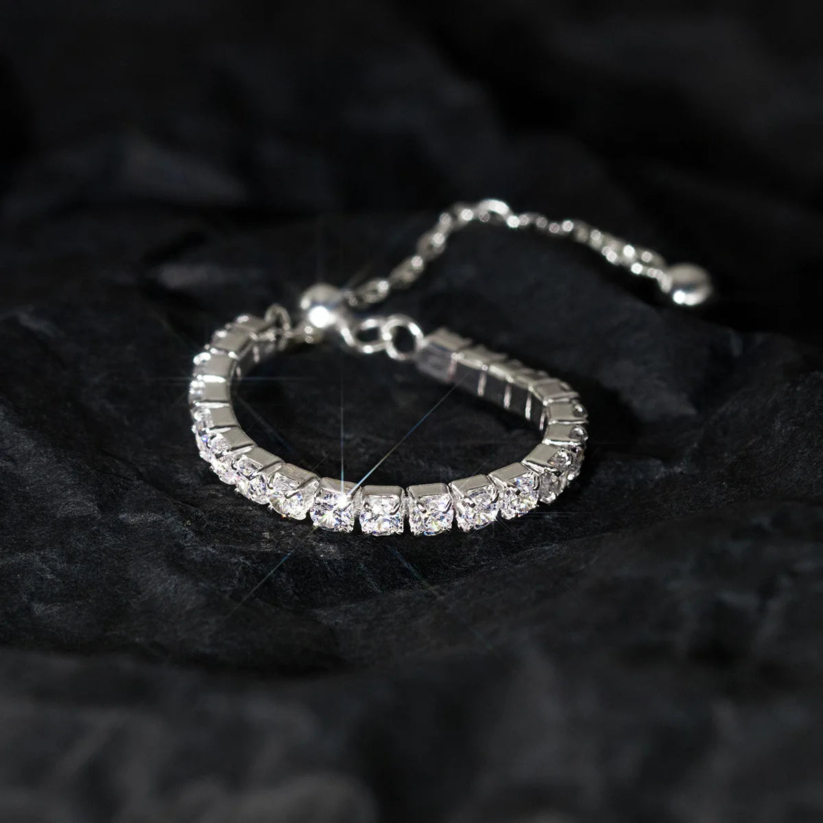 Fashion Jewelry Rings 925 Sterling Silver Tennis Ring Full Diamond Zircon Adjustable Chain Rings for Women