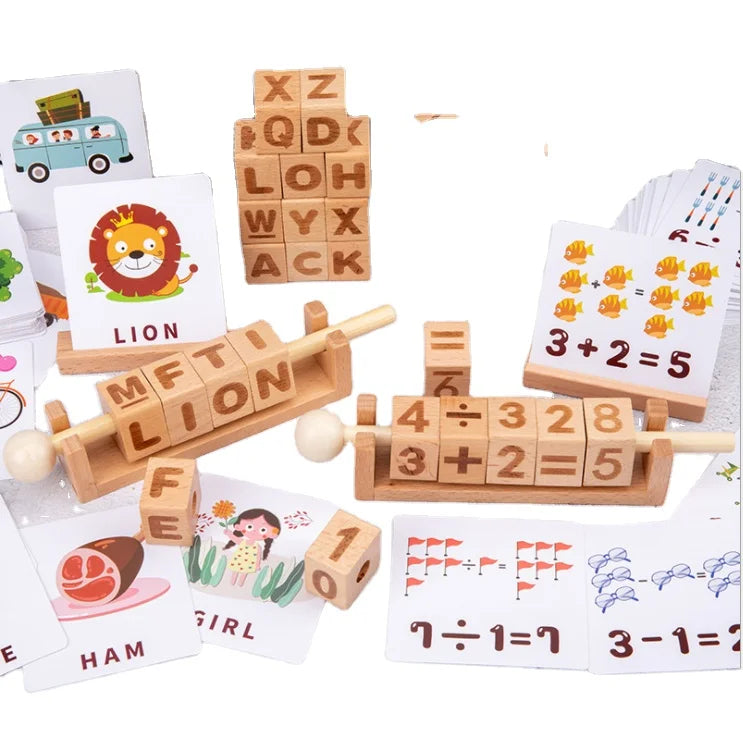 Montessori Preschool Learning Set Wooden Children's Building Blocks for Spelling & Math Early Educational Toys