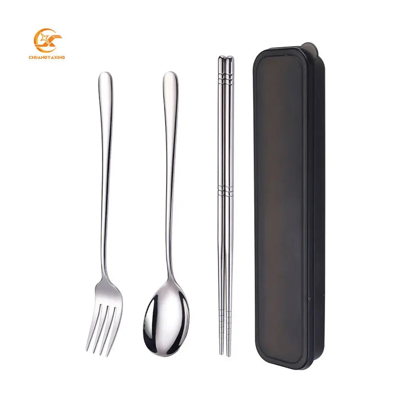 Hot Selling Outdoor Spoon and Fork Chopstick Set Eco-friendly Korean Stainless Steel Cutlery Set with Case