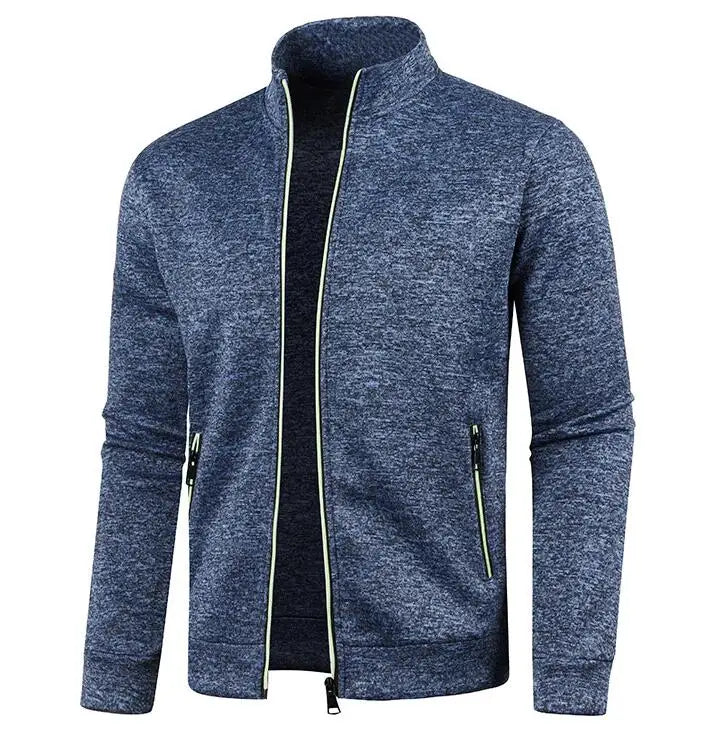 Men's Classic High Collar Full Zip Color-Block Knitted Cardigan Sweater Coat Casual Fashion Streetwear