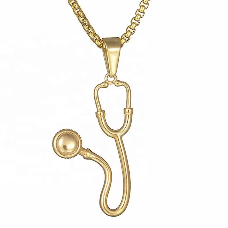 MECYLIFE Stainless Steel Nurse Jewelry Necklace Gold Plated Stethoscope Necklace