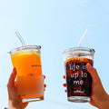 Hot on Drinking Water Milk Glass Cup Coffee Glass Mug with Lid and Straw