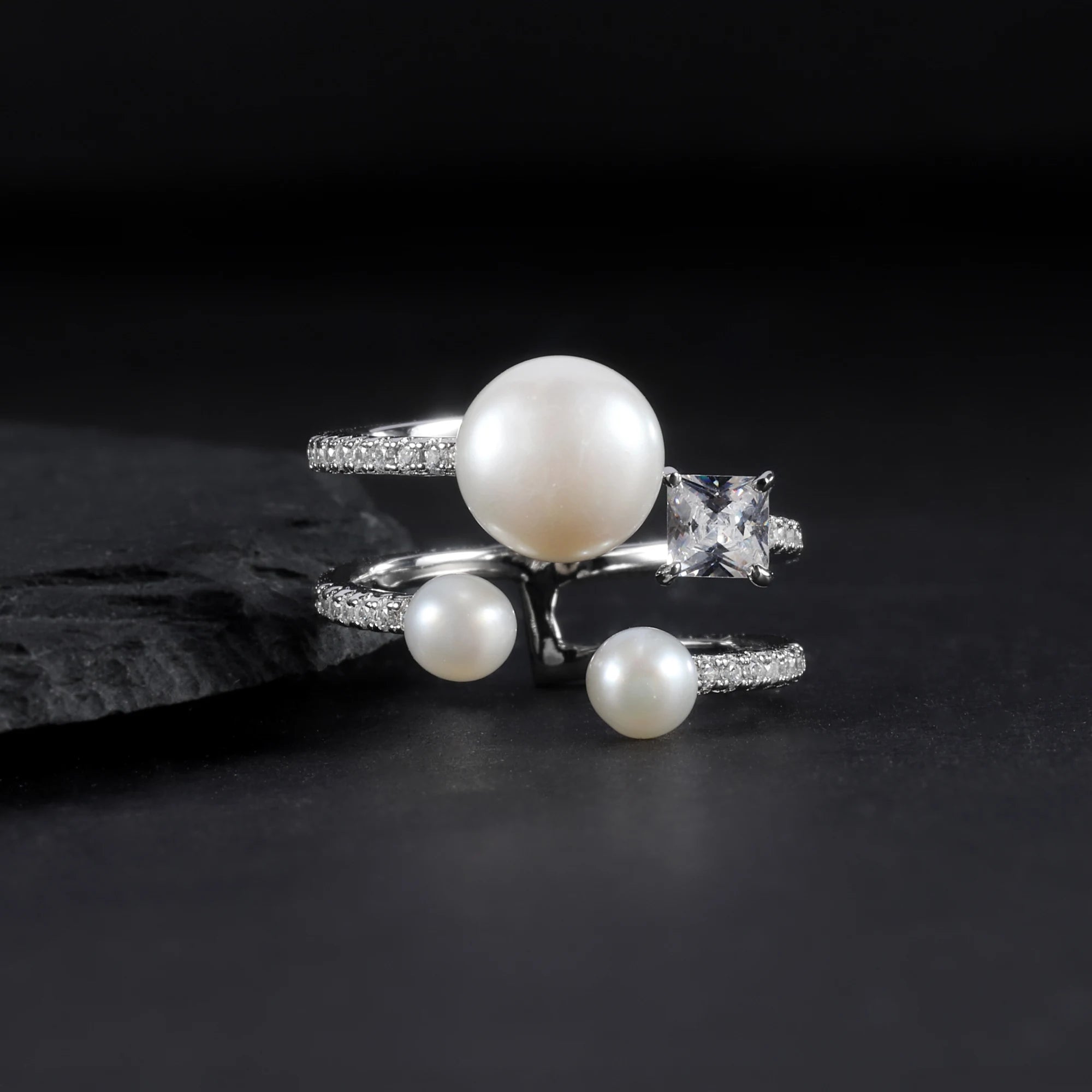 C5794 Abiding Jewelry Morden Style 4mm White Fresh Water Pearl 925 Sterling Silver Girls Rings Women Ladies Ring