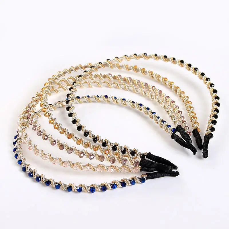 Diamond Beads Colorful Rhinestones Twist Cheveux Femm Odm Luxury Thin Alloy Hairband Women's Bling Beaded Headbands Customize
