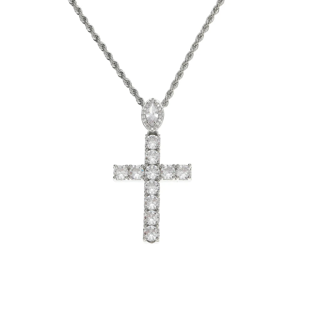 CN422  Oval CZ Hoop Cross Pendants Brass Cubic Zircon Jewelry Men and Women Hip Hop Necklace