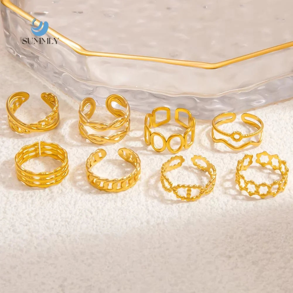 SUMMLY Vintage Wholesale Light Luxury High Feeling Personalised 18K Gold Plated Stainless Steel Ring Fashion Jewelry