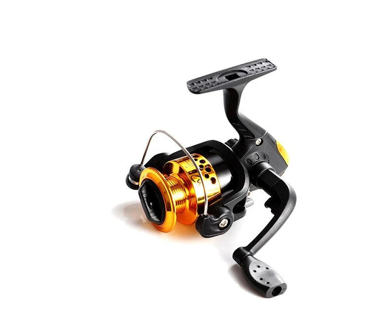200 Type Gold Color Small Fishing Reel with Line Spinning Wheel Fishing Reel 200 Folds Electroplating River Rod Fishing Wheel