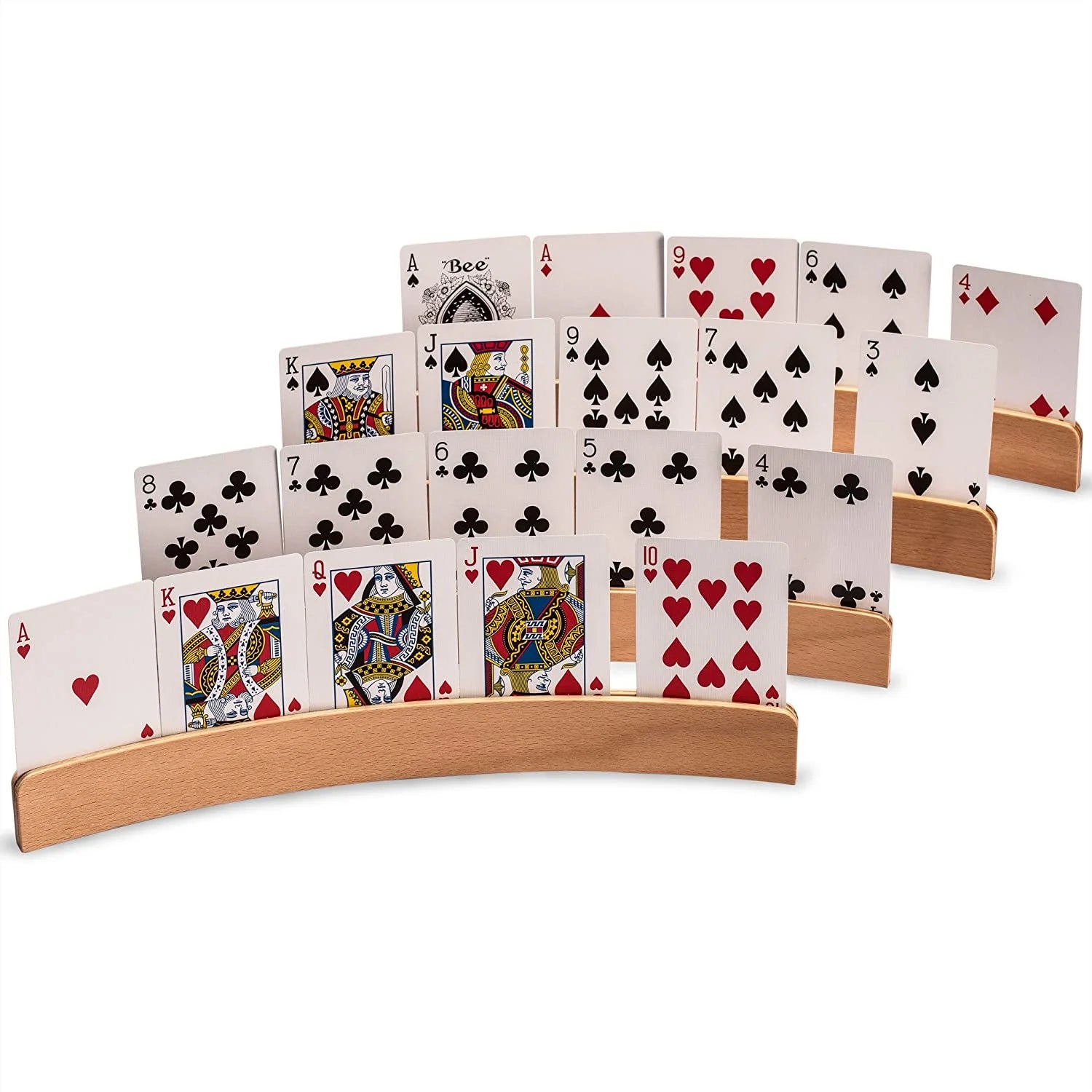 Tailai 13.4 Inch Widen Beech Wood Curved Playing Card Holder Tray Dropshipping Stable Enough Bridge Canasta for Kids