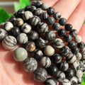 Wholesale 4/6/8/10/12MM Smooth Round Black Stripe Jasper Loose Stone Beads For Jewelry Making