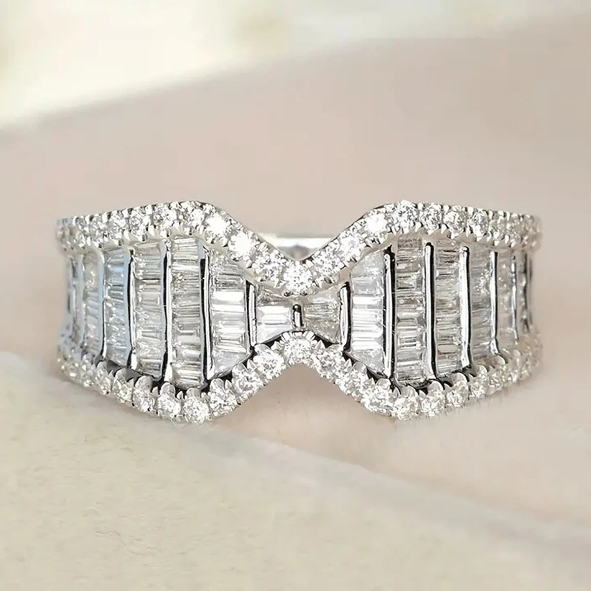 CAOSHI OEM Unique Bow Shaped Full Paved Dazzling Crystal Rings for Female Wedding Engagement Fashion Jewelry CZ Rings for Women