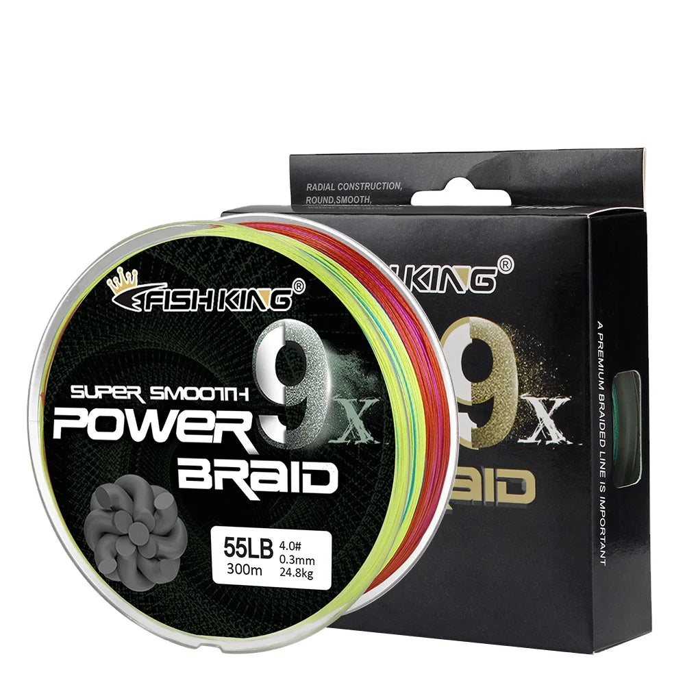FishKing 300M 9X Strands Multi-Color Braided Fishing Line Multifilament PE Line for River Fishing