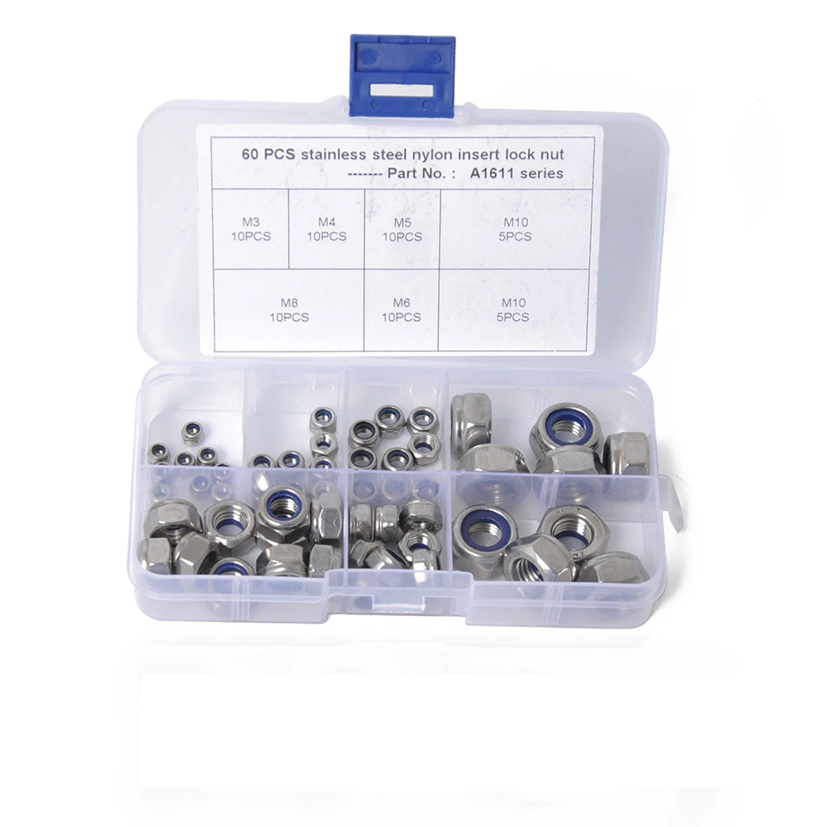 BAJUTU 60Pcs 304 Stainless Steel Lock Nut Assembly Nylon Insert Hexagon Lock Nut Self Locking Nut Nylon Lock